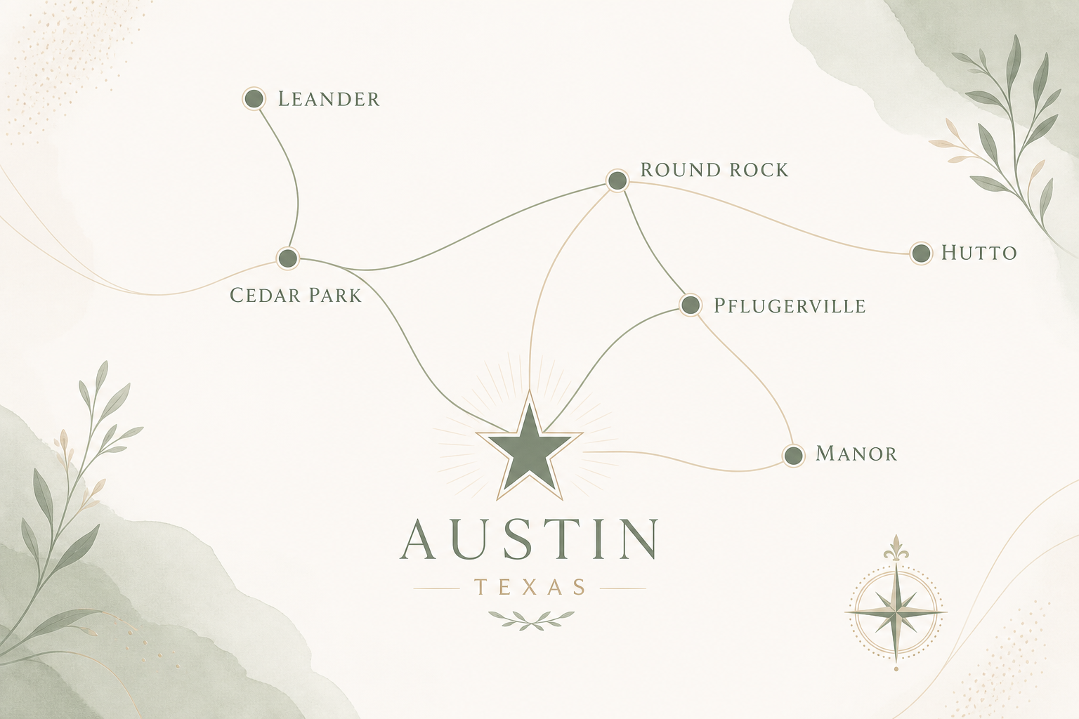 Service area map showing Austin, TX and surrounding cities